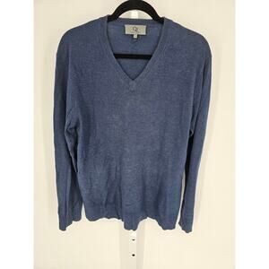 Qi New york Men's Blue Heathered Long Sleeve V-Neck Sweater Size L